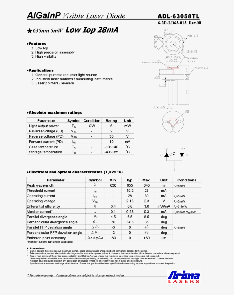 635nm 6mw To Can Arima Lasers, transparent png #6954664