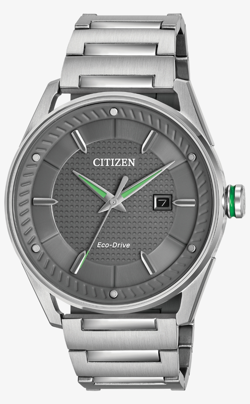 Gents Eco Drive With Dark Grey Dial And Green Hands,, transparent png #6981314