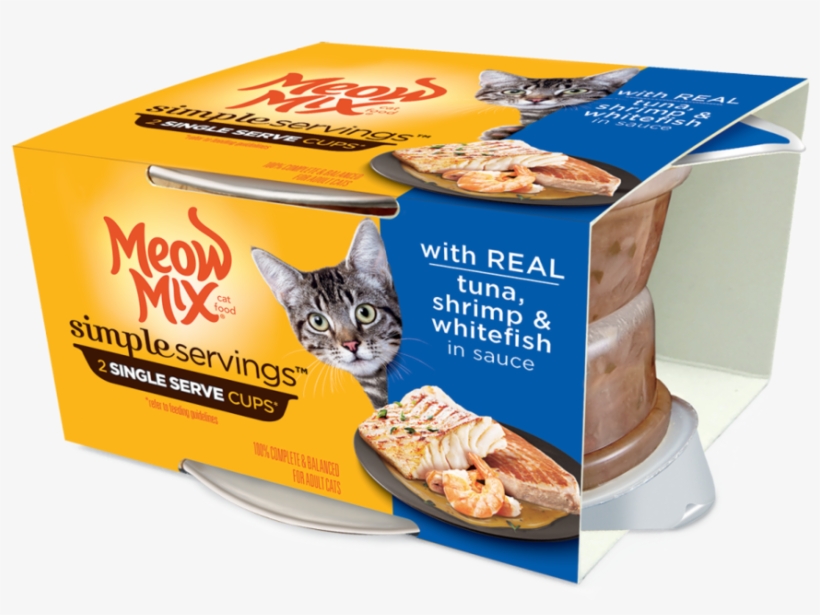 Meow Mix Simple Servings Adult Tuna, Shrimp And Whitefish, transparent png #6984413