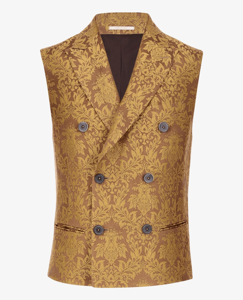 Golden Silk Linen Double Breasted Jacquard Vest Ss19, transparent png #6984757