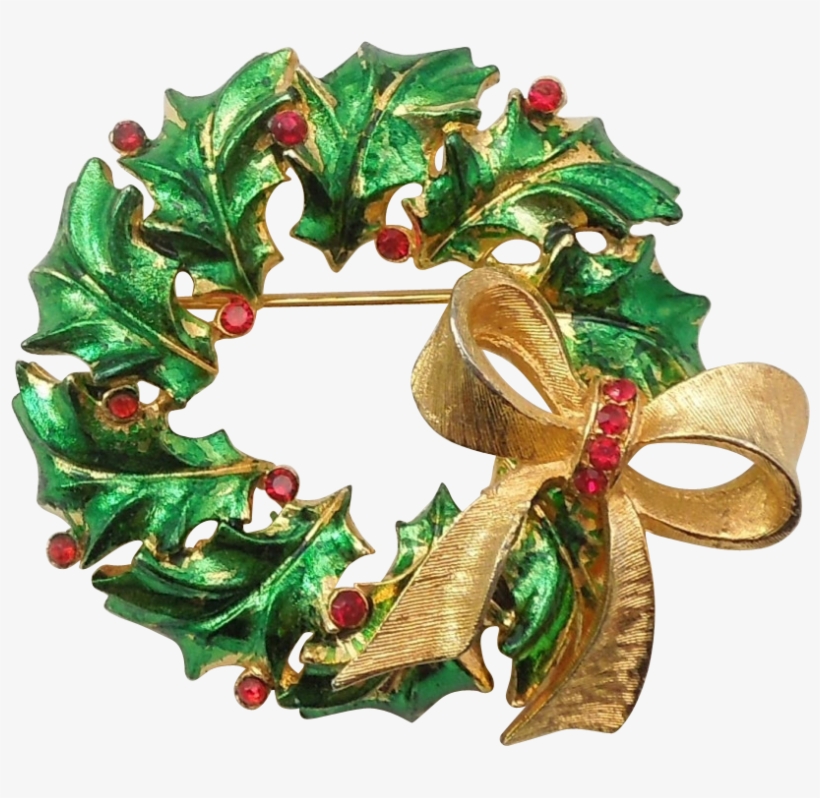 Mylu Green Christmas Holly Wreath Pin With Red Stones, transparent png #6988606
