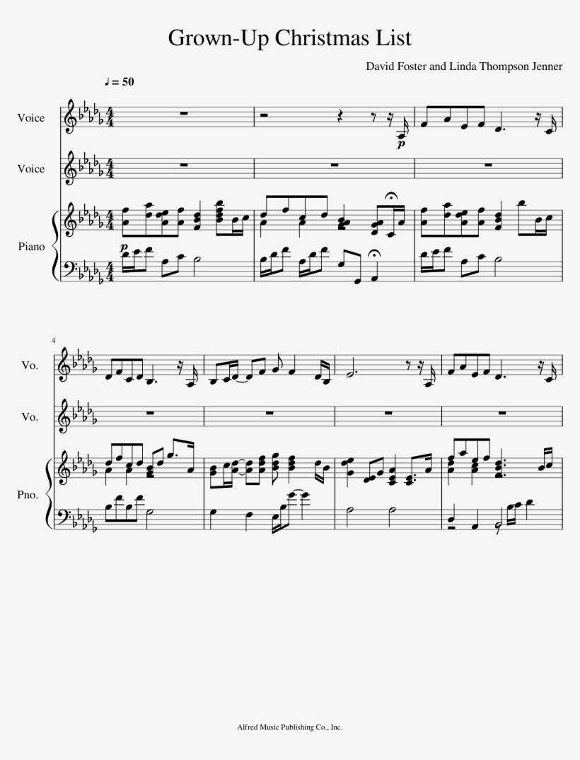 Grown-up Christmas List Sheet Music For Piano, Voice, transparent png #6997575