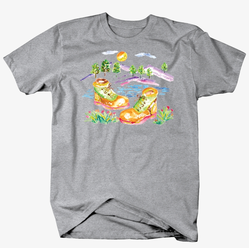 Watercolor Work Boots Hills Trees Sun Flowers Water, transparent png #70205