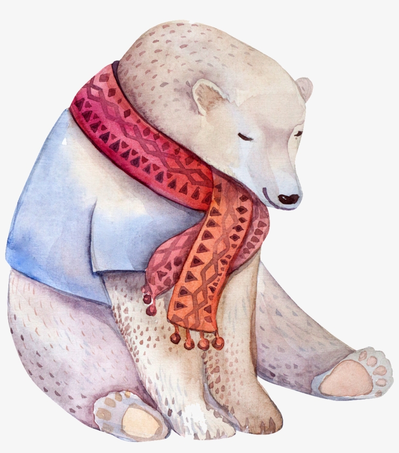 Hand-painted Cartoon Polar Bear Transparent Material - Merry Christmas Watercolour, transparent png #71496