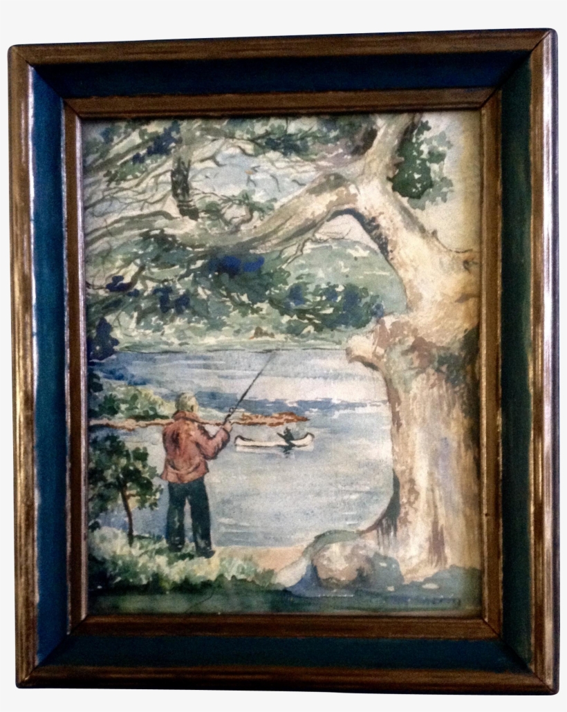 Sherman, Fishing On The Riverbank Watercolor Painting - Picture Frame, transparent png #72173