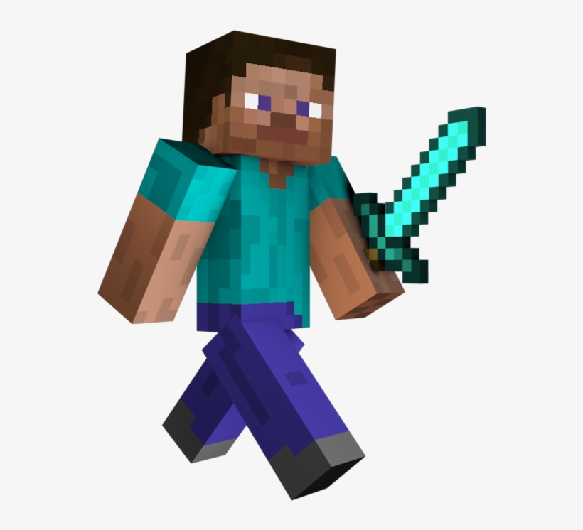 Diamond Sword Steve - Steve Minecraft Diamond Sword, transparent png #72724