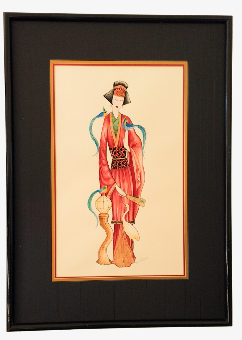 Vintage Original, Signed Geisha Watercolor Painting - Picture Frame, transparent png #73582