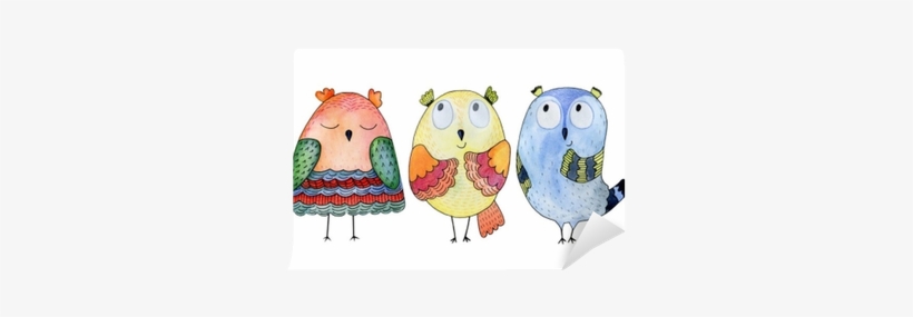 Watercolor Funny Illustration With Owl - Illustration, transparent png #75556