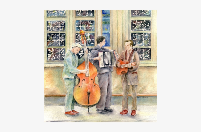 Watercolor Of London Street Musicians - Violone, transparent png #77570
