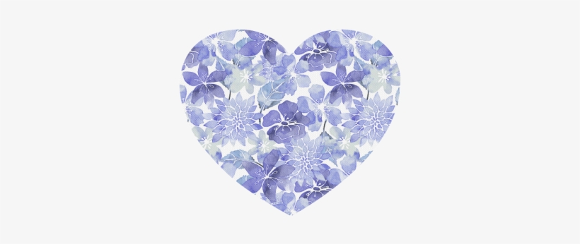 Blue Watercolor Flower Pattern Heart-shaped Mousepad - Purple Watercolor Heart Png, transparent png #77850