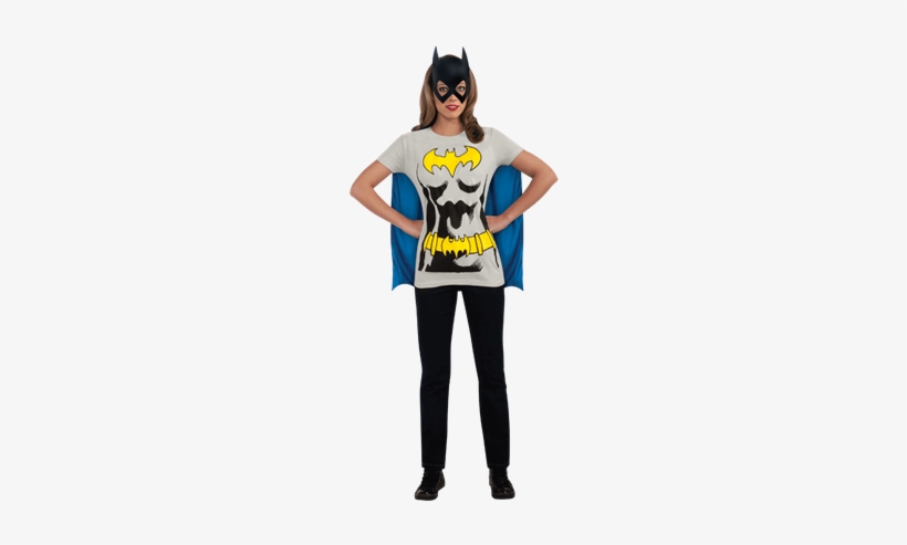 Adult Batgirl Cape T-shirt With Mask - Womens Small Size 0-4 Batgirl Bat Girl Costume T-shirt, transparent png #701287