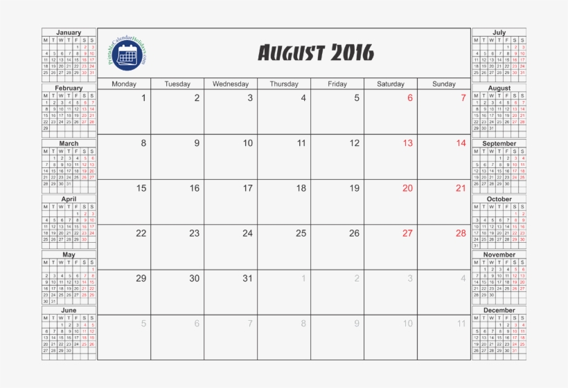 2016 August Calendar - August 2018 Calendar With Holidays Usa, transparent png #705412