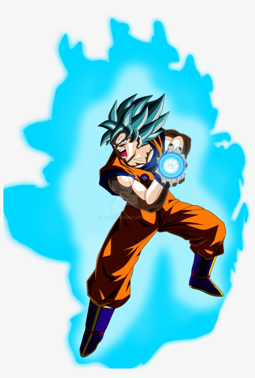 Goku Super Saiyan Blue Kamehameha Pose By Aashananimeart - Goku Blue Kamehameha Png, transparent png #707650