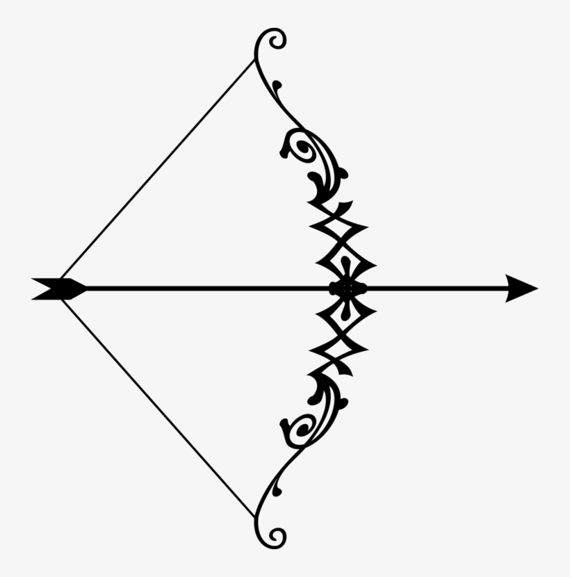 Bow And Arrow Silhouette Line Art Black And White - Bowen Arrow Black And White, transparent png #709079