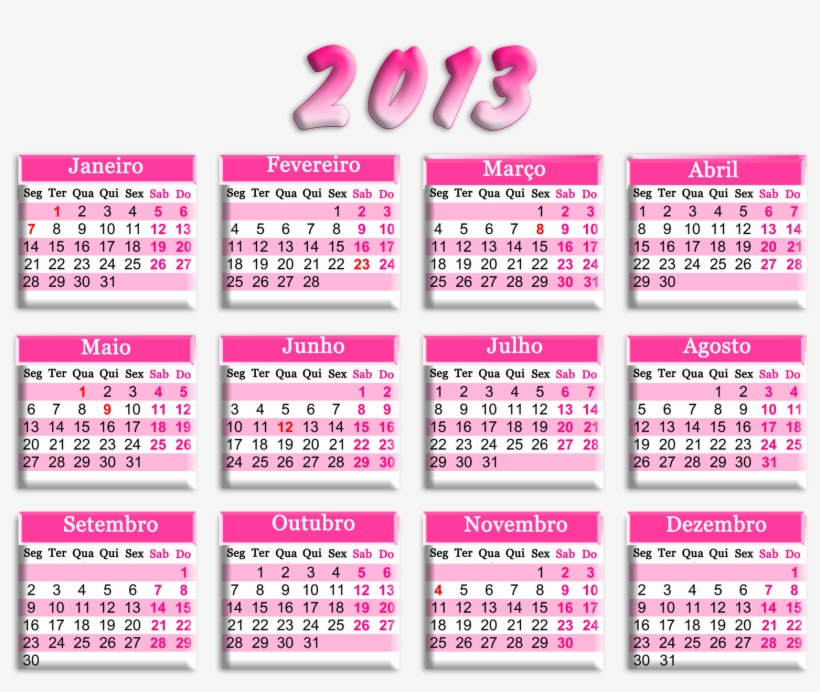 Calendário 2013 Rosa E Branco Png, transparent png #7002652