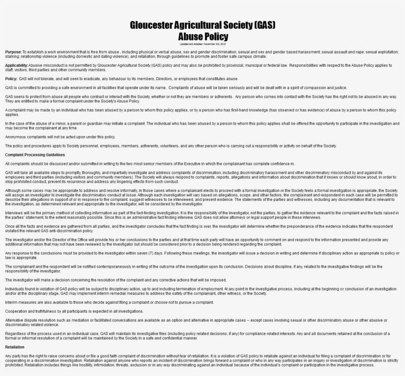 Gloucester Agricultural Society Abuse Policy Updated, transparent png #7008476
