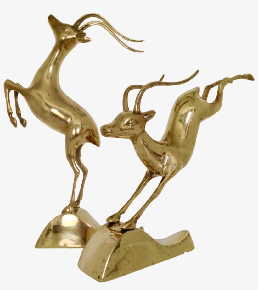 A Stunning Pair Of Vintage Brass Leaping Gazelles, transparent png #7037057