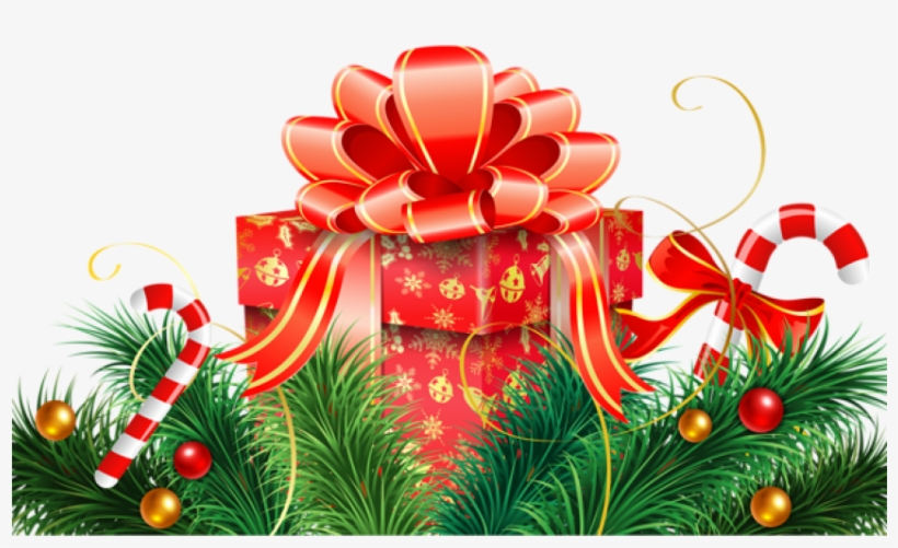 Christmas Decoration With Candy Canes And Red Gift, transparent png #7044106