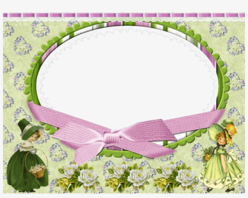 Cute Green Transparent Frame With Girl And Pink Bow, transparent png #7059407