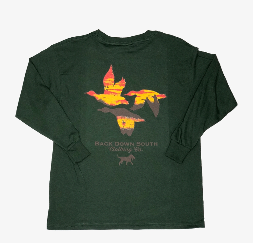 Youth Long Sleeve 3 Ducks- Moss Green, transparent png #7061517
