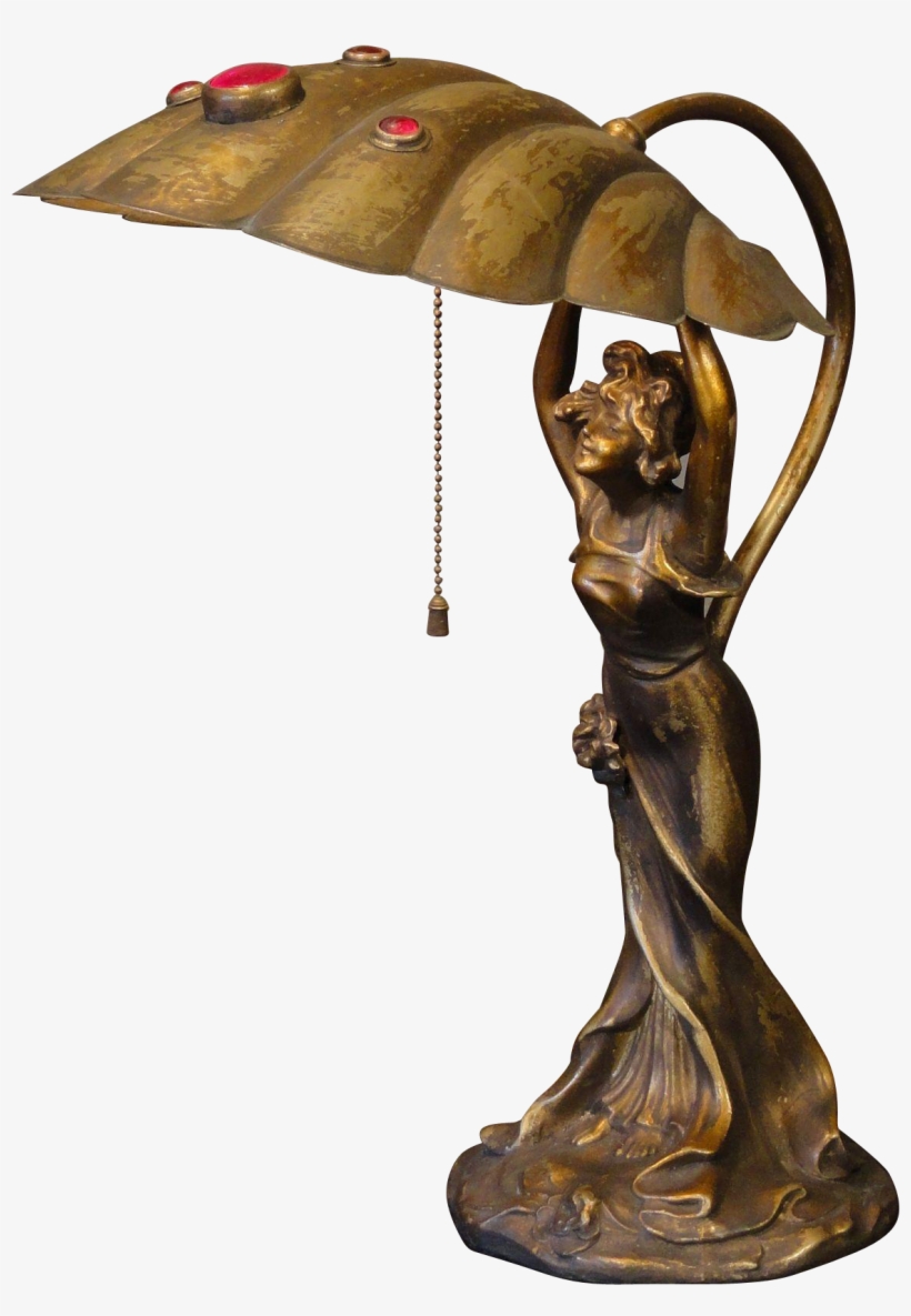 Marvelous Art Nouveau Sweet Lady Desk Lamp W/ Brass, transparent png #7063012