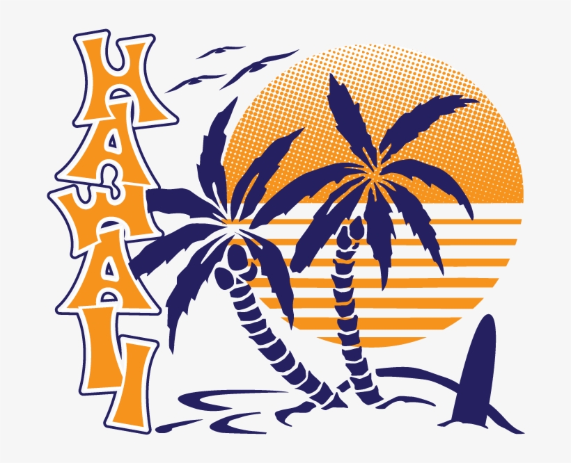 Hawaii Palm Trees Sunset Surfboard Hawaiian Islands, transparent png #7082119