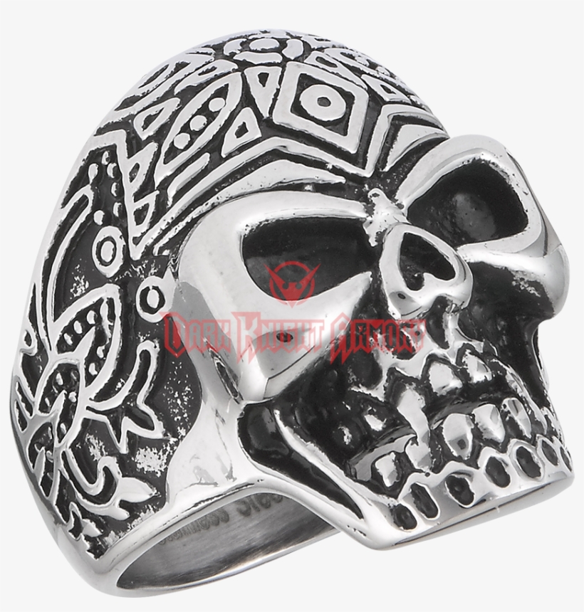 Stainless Steel Patterned Skull Ring, transparent png #7089558