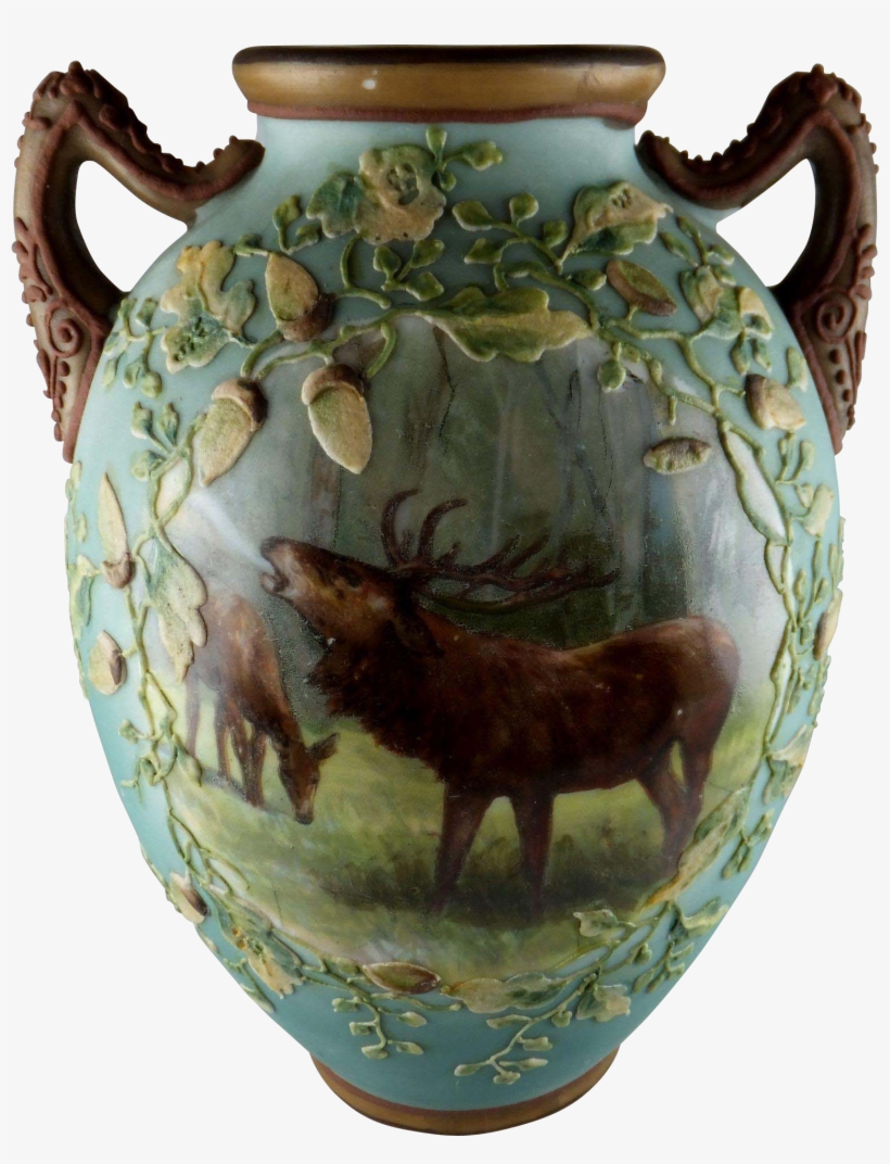 Rare Nippon Elk Or Moose Vase With Moriage Acorns And, transparent png #7098121