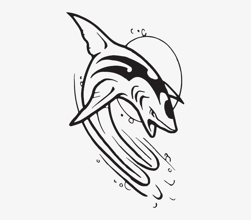 Black, Sun, White, Shark, Jumping, Waves, Wave - Black And White Shark Logo Vector, transparent png #710921