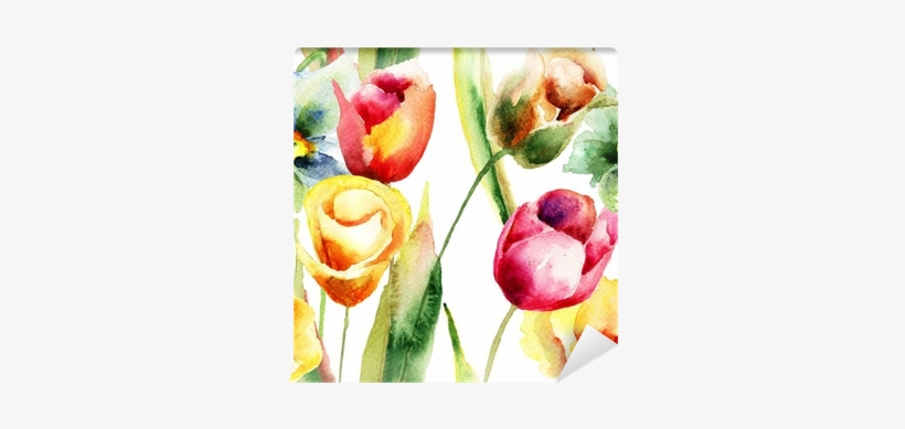 Watercolor Illustration Of Tulips Flowers Wall Mural - Atelie Valverdi Jogo De Quadros Tulipas - Branco, transparent png #711505