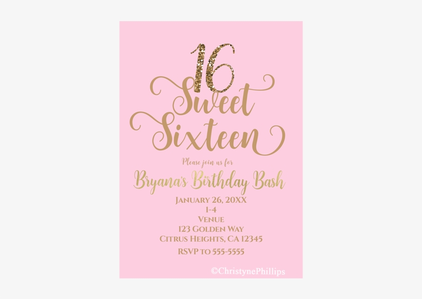 Sweet 16 Pink & Gold Birthday Party Modern Chic Invitations - Sweet 16 Invitations, transparent png #713450