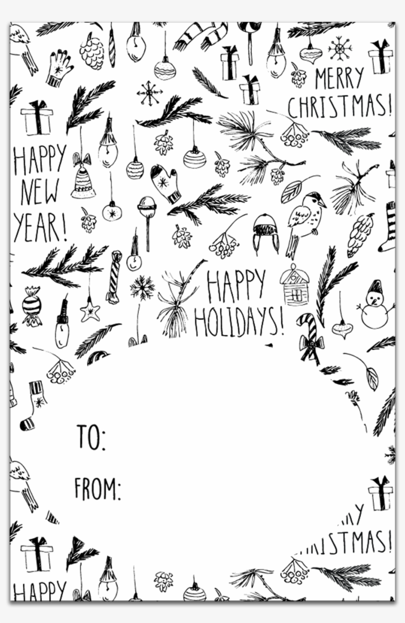 Gt010 Black And White Christmas Gift Tags - Drawing, transparent png #716321
