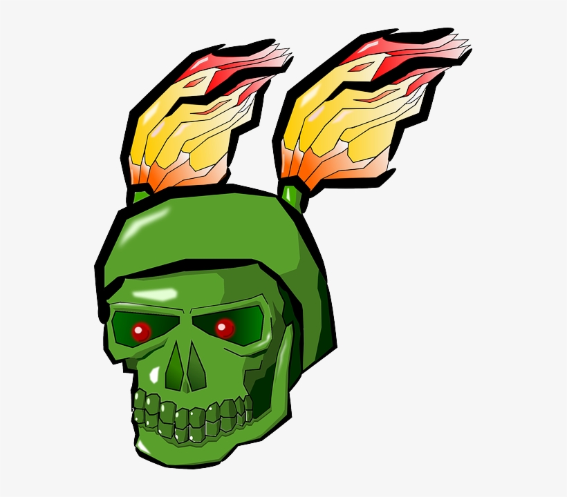 Demon, Skull, Monster, Evil, Bones, Death, Fire, Flames - Tengkorak Api Hijau, transparent png #718651