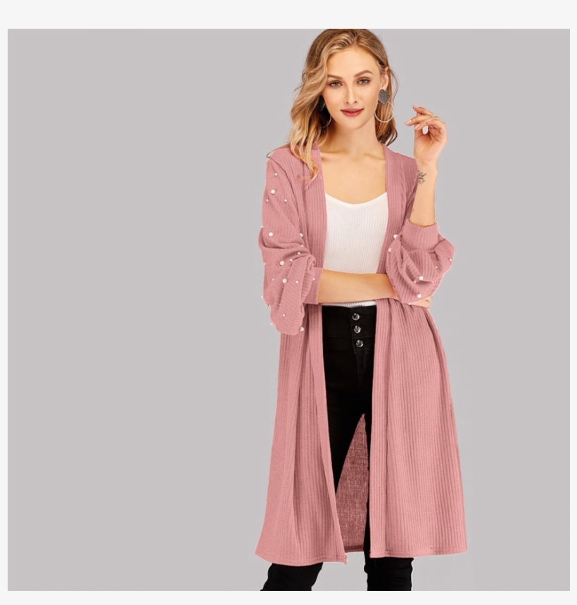 Pink Pearl Balloon Sleeve Cardigan, transparent png #7105444