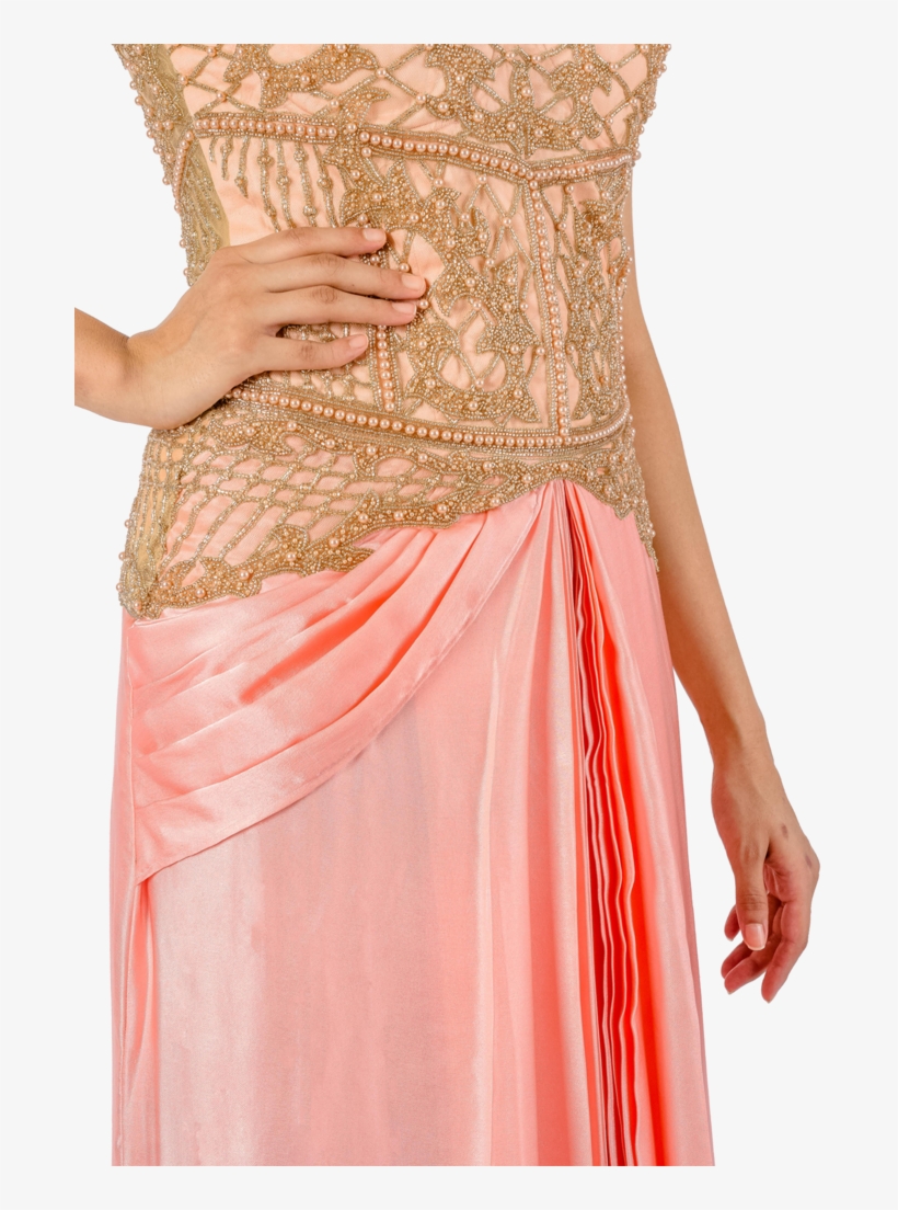 Baby Pink Pearl Embroidered Concept Sari, transparent png #7105796