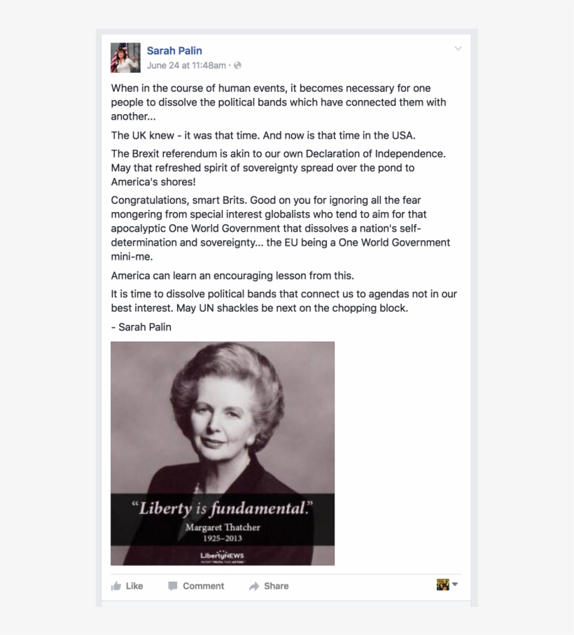 You Can Attempt To Read Sarah Palin's Post In Full, transparent png #7115035