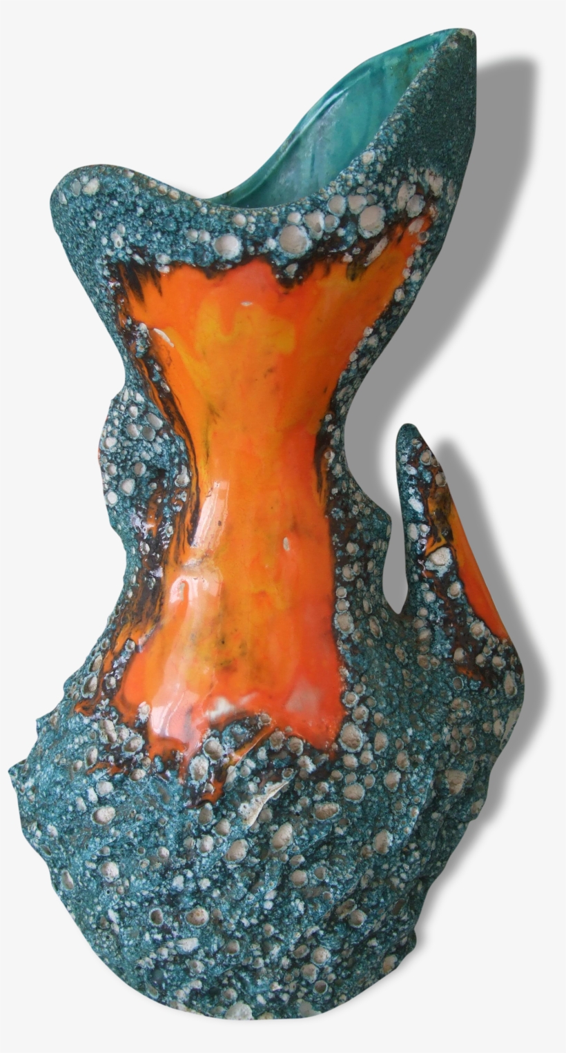 Vase Céramique Vallauris Fat Lava Orange Et Vert Haut, transparent png #7129382