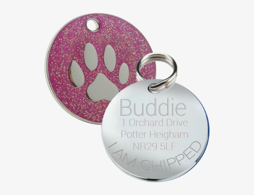 75 Pink Glitter Pet Id Dog Name Tag 25 Mm Round With, transparent png #7131300