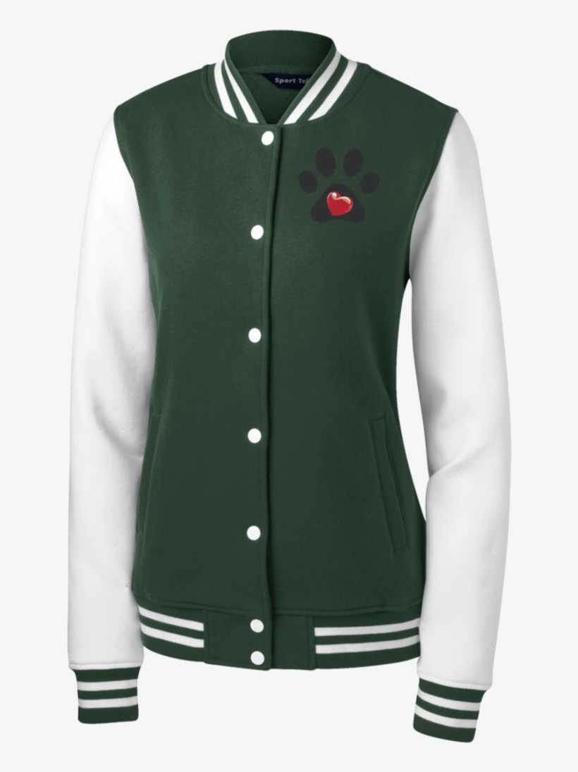 Embroidered My Heart Paw Print Women's Fleece Letterman, transparent png #7131910