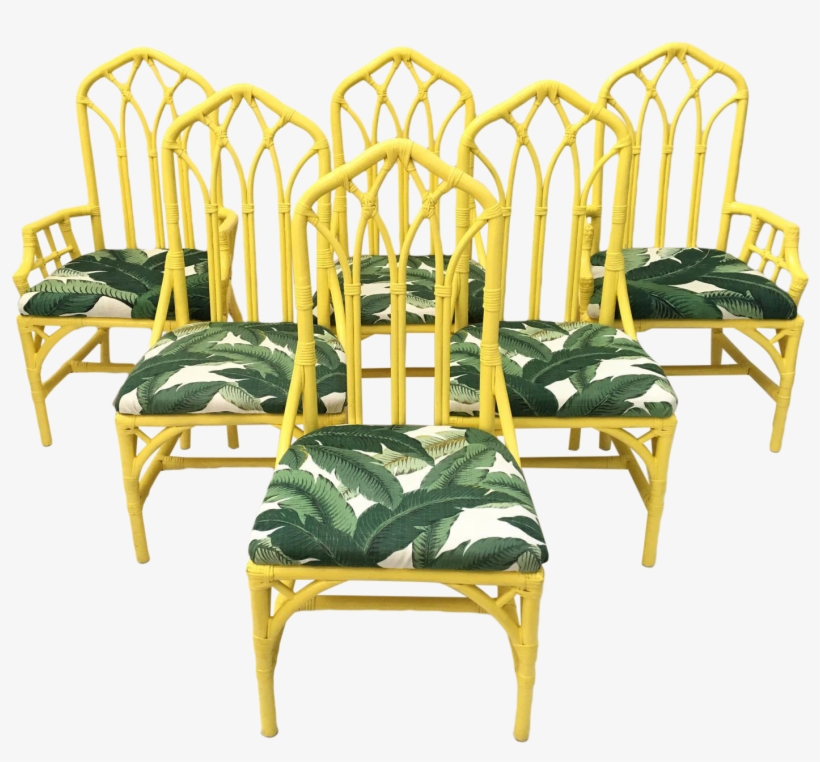 Tropical Banana Leaf Print Bamboo Rattan Dining Chairs, transparent png #7147548