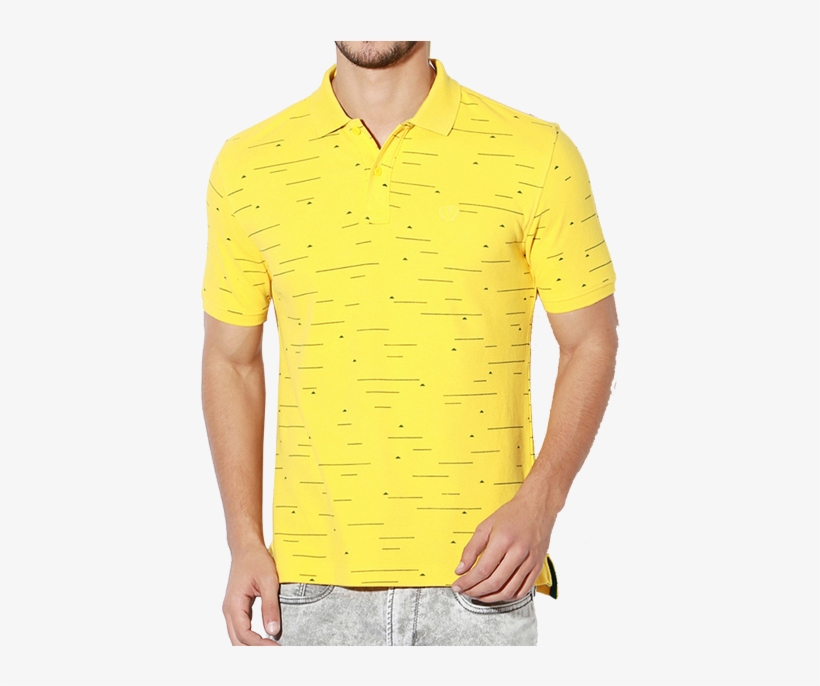 Van Heusen Sport Men Yellow Printed Polo Collar T-shirt, transparent png #7189681
