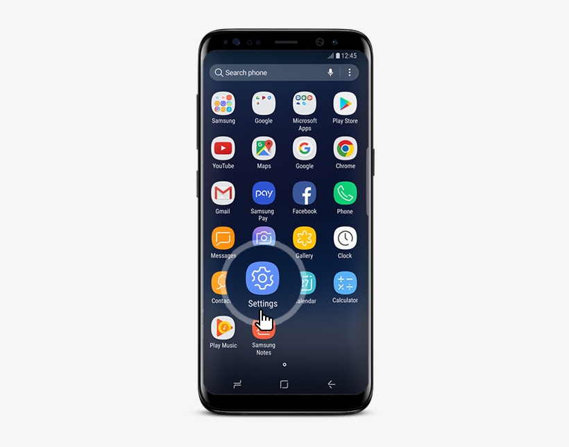Front View Of Galaxy S8 Midnight Black With 'settings', transparent png #7195188