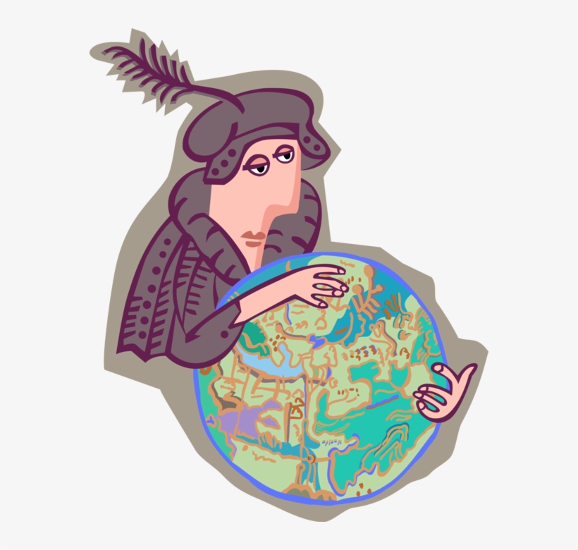 Vector Illustration Of Christopher Columbus With World, transparent png #7198071
