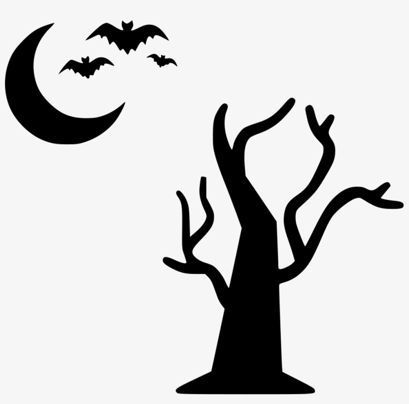 Tree Moon Bats Flying Halloween Night Comments - Dry Tree Png Icon, transparent png #721143