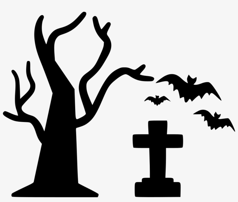 Tree Halloween Grave Graveyard Bats Flying Comments - Dry Tree Png Icon, transparent png #721195