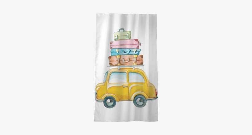 Hand Drawn Yellow Car With Suitcase On The Roof - Watercolor Suitcase Clipart, transparent png #721581