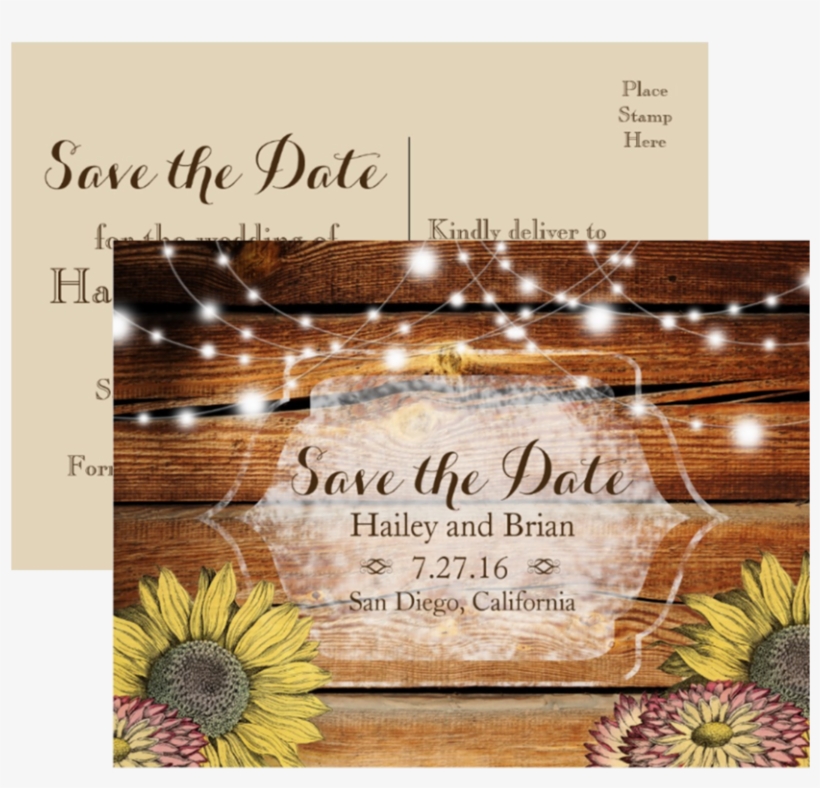 Rustic Wood, Sunflowers, Typography Save The Date Postcard - Birthday, transparent png #722798