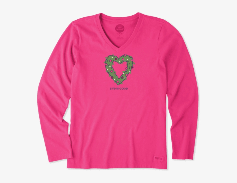 Women's Heart Wreath Long Sleeve Crusher - Life Is Good, transparent png #724028