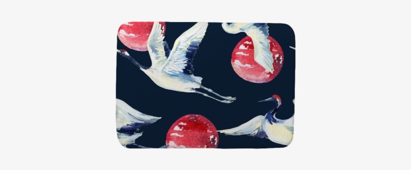 Watercolor Asian Crane Bird Seamless Pattern Bath Mat - Watercolor Painting, transparent png #726304