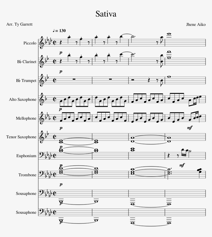 Sativa Sheet Music For Clarinet, Piccolo, Trumpet,, transparent png #7209423